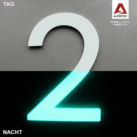 Alpertec Hausnummer 2 Selbstklebend Nachtleuchtend  Hausnummern Hausnummerschild