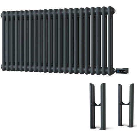 Alpha - Anthracite Column Electric Radiator H500mm x W988mm 2 Column 900w Thermostatic WIFI - Feet Included