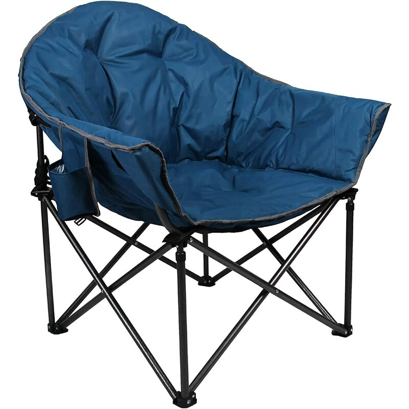 Chaise de camping pliable rembourrée avec porte-gobelet, fauteuil de camping avec sac de transport jusqu'à 150 kg pour l'extérieur, bleu foncé