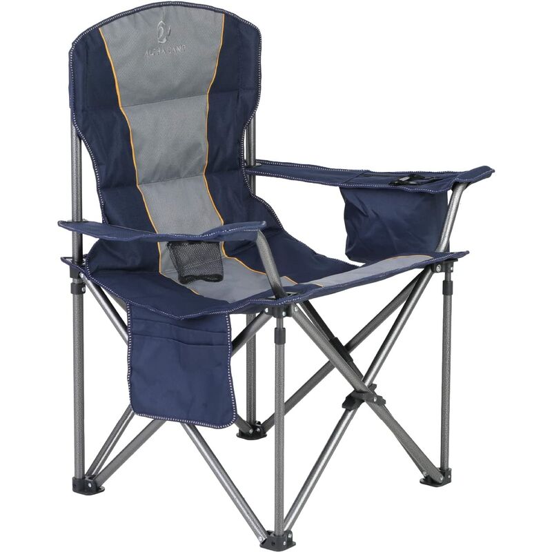 Chaises de Camping Surdimensionnées Pliantes et Portables avec Porte-Gobelet et Sac Isotherme – Cadre en Acier Robuste – Supporte 200 kg, Bleu