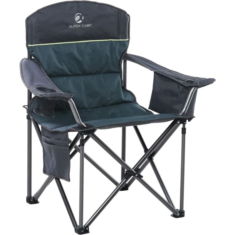 Chaises de Camping Surdimensionnées Pliantes et Portables avec Porte-Gobelet et Sac Isotherme – Cadre en Acier Robuste – Supporte 200 kg, Vert