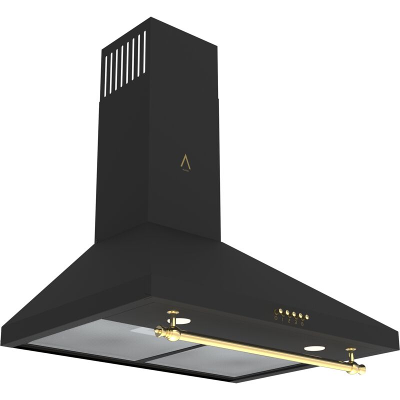 Alpha - Campana Decorativa Rústica Dorada gea GOLD-60. Cristal Negro, 550 m3, Luz Led Alta Gama