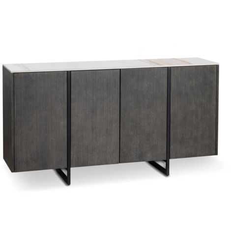 Alpha - Credenza a 4 ante (160 x 40 x H 85 cm) in ceramica grigio scuro