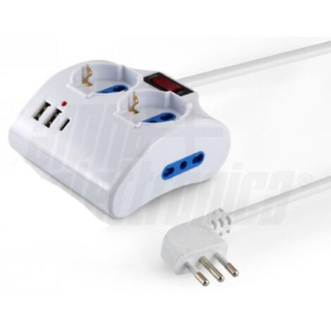 Alpha elettronica multipresa da tavolo 2 usc universale 1bipa+usb a usb c 23-053/03