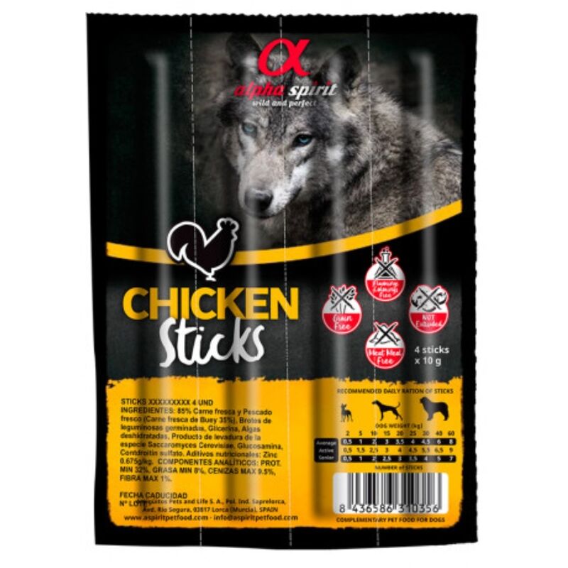 

Alpha Spirit Ristra de Barritas de Pollo para Perros 4 barritas x 10g - 16 unidades