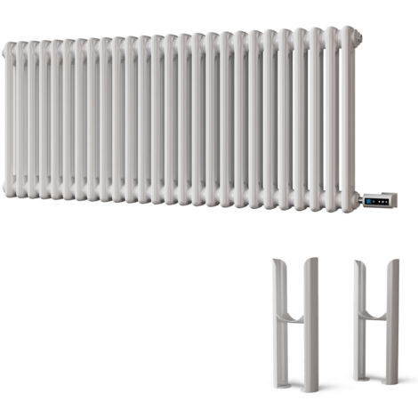 Alpha - White Column Electric Radiator H500mm x W1164mm 2 Column 1500w Thermostatic WIFI - Feet Included