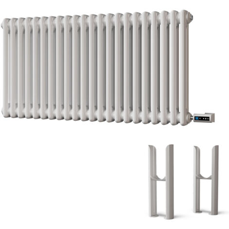 Alpha - White Column Electric Radiator H500mm x W988mm 2 Column 900w Thermostatic WIFI - Feet Included