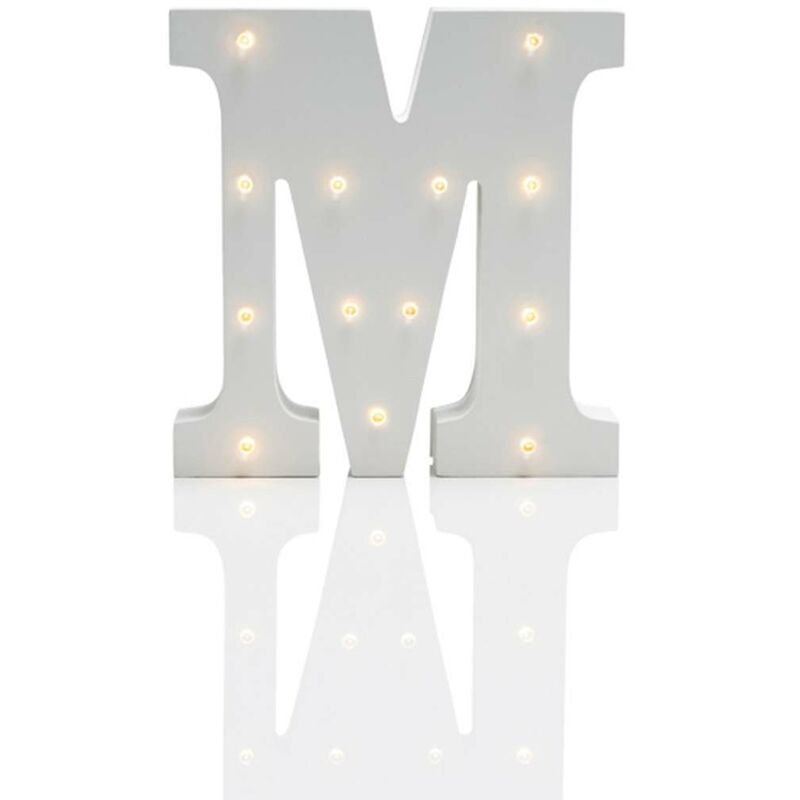 Alphabet 'm' Marquee Battery Light Up Circus Letter, Warm White LEDs, 16cm - White