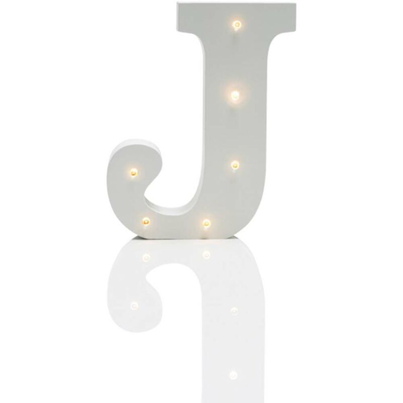 Alphabet 'j' Marquee Battery Light Up Circus Letter, Warm White LEDs, 16cm - White