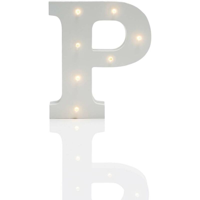 Alphabet 'p' Marquee Battery Light Up Circus Letter, Warm White LEDs, 16cm - White