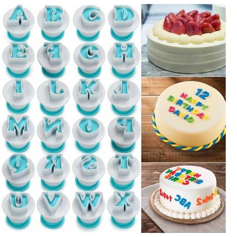 Alphabet-Buchstaben-Zahlen-Kuchenform-Set, 36-teilig, Fondant-Kuchen-Zuckerdekor-Kekse-Stempel, Prägestempel, Ausstechform, Keksdekorationswerkzeug
