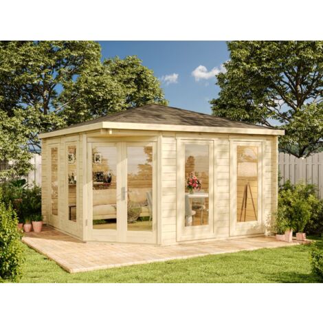Alpholz 5-Eck Gartenhaus Maja ISO Gartenhaus aus Holz, Holzhaus mit 44 mm Wandstärke, Blockbohlenhaus mit Montagematerial