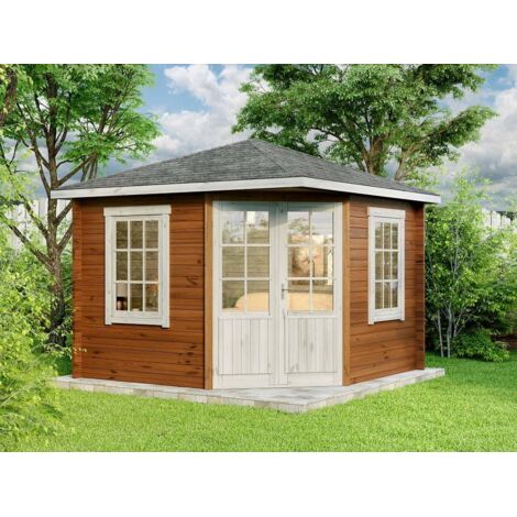 Alpholz 5-Eck Gartenhaus Modell Monica Gartenhaus aus Holz, Holzhaus mit 40 mm Wandstärke, Blockbohlenhaus mit Montagematerial