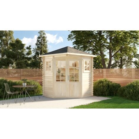 Alpholz 5-Eck Gartenhaus Modell Sunny-A aus Holz Gartenhütte Wandstärke: 28 mm Geräteschuppen, Naturbelassen