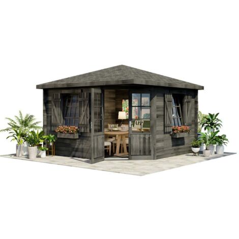 Alpholz Gartenhaus Valeria-28 - 428x427cm Grau Inkl. Boden & Dach