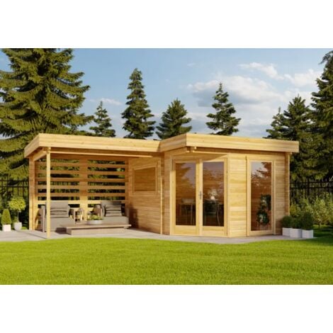 Alpholz 5-Eck Gartenhaus Pepe Optima Gartenhaus aus Holz, Holzhaus mit 40 mm Wandstärke inklusive Terrasse, Blockbohlenhaus mit MontagematerialNaturbelassen