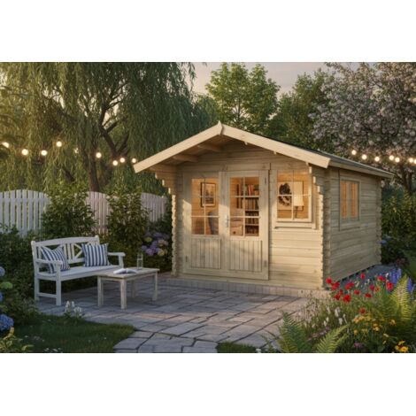 Alpholz – Abri de jardin bois 358 x 467 cm – Surface 10,07 m² – Épaisseur paroi 34 mm – Double porte 154 x 185 cm – Volume intérieur 25,9 m³ - Gabriel-34