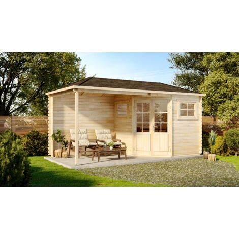 Alpholz – Abri de jardin bois pentagonal 525 x 275 cm – Pin imprégné 28 mm – Double porte 127 x 189 cm – 2 fenêtres ouvrantes – Volume 33,7 m³ - Franz-28