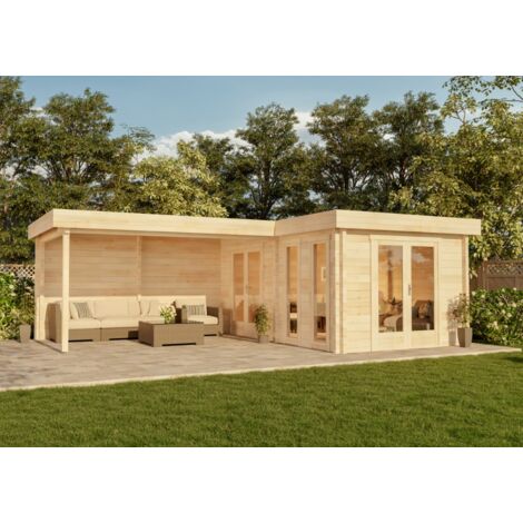 Alpholz – Abri de jardin bois toit plat 44mm – Dimensions 525 x 727 cm – Volume 62,1 m³ – Porte double L 150 x H 186 cm – Verre isolant