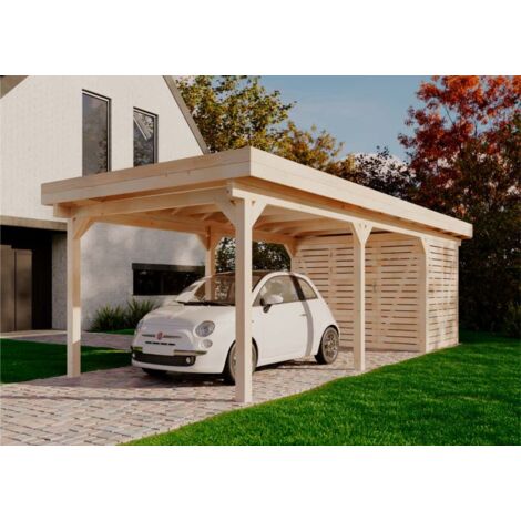 Alpholz – Carport en bois lamellé 330 x 800 cm – Hauteur 255 cm – Espace rangement 180 x 260 cm – Traitement naturel et résistant aux intempéries
