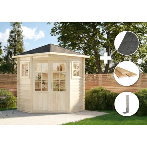 Alpholz ECO Set - Gartenhaus 5-Eck Modell Sunny-A Gartenhaus aus Holz, Holzhaus mit 28 mm Wandstärke Blockbohlenhaus