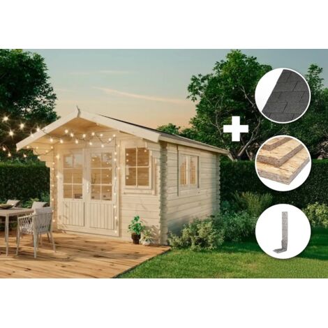 Alpholz ECO Set - Gartenhaus Gabriel-34 300 x 400 cm Gartenhaus aus Holz, Holzhaus mit 34 mm Wandstärke Blockbohlenhaus