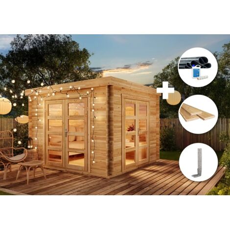 Alpholz ECO Set - Gartenhaus Paloma Beach Gartenhaus aus Holz, Holzhaus mit 28 mm Wandstärke Blockbohlenhaus