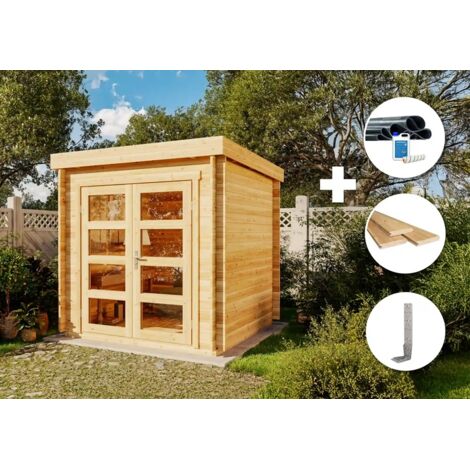 Alpholz ECO Set - Gartenhaus Paloma petit Gartenhaus aus Holz, Holzhaus mit 28 mm Wandstärke Blockbohlenhaus