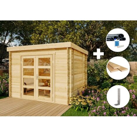 Alpholz ECO Set - Gartenhaus Paloma Sol Gartenhaus aus Holz, Holzhaus mit 28 mm Wandstärke Blockbohlenhaus