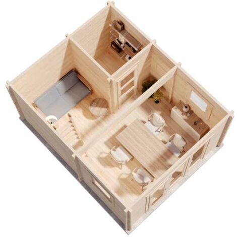 Alpholz Garten-und Freizeithaus Manhattan Blockhaus aus Holz, Holzhaus mit 70 mm Wandstärke inklusive Terrasse inklusive Schlafboden, Blockbohlenhaus mit Montagematerial