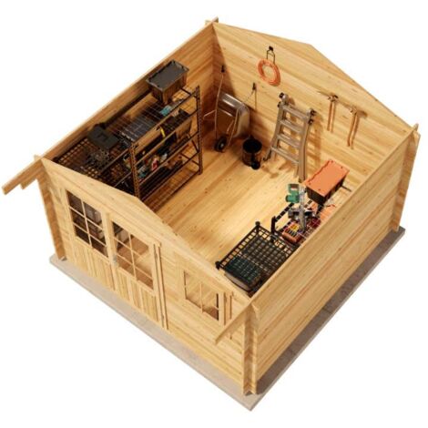Alpholz Garten- und Gerätehaus Roger-34 Imprägniert Gartenhaus aus Holz, Holzhaus mit 34 mm Wandstärke, Blockbohlenhaus mit Montagematerial