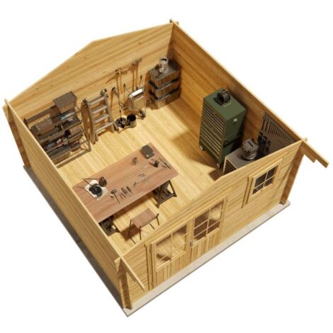 Alpholz Garten- und Gerätehaus Roger-34 Imprägniert Gartenhaus aus Holz in Braun, Holzhaus mit 34 mm Wandstärke, Blockbohlenhaus mit Montagematerial