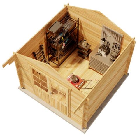 Alpholz Garten- und Gerätehaus Roger-34 Imprägniert Gartenhaus aus Holz in Braun, Holzhaus mit 34 mm Wandstärke, Blockbohlenhaus mit Montagematerial