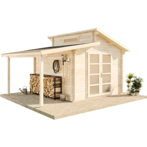 Alpholz Gartenhaus Aktiva aus Holz, Gerätehaus Garten Holzhaus inkl. Montagematerial, Geräteschuppen 320 x 320 cm + 150 cm, Pultdach, 28 mm Wandstärke, Naturbelassen
