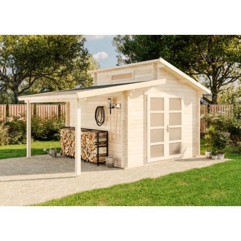 Alpholz Gartenhaus Aktiva mit Schleppdach Gartenhaus aus Holz, Holzhaus mit 28 mm Wandstärke inklusive Schleppdach, Blockbohlenhaus mit Montagematerial