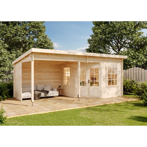Alpholz Gartenhaus Carl-28 aus Massiv-holz, Gerätehaus mit 28 mm Wandstärke, Garten Holzhaus inklusive Montagematerial, Geräteschuppen Größe: 598 x 300 cm, Pultdach, Naturbelassen