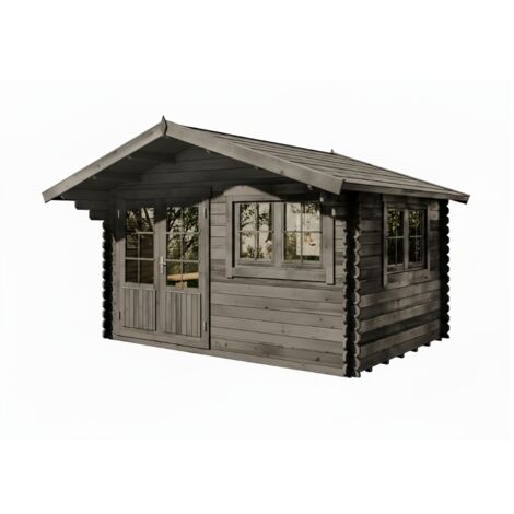 Alpholz Gartenhaus Gabriel-34 400 x 300 cm Gartenhaus aus Holz in Grau, Holzhaus mit 34 mm Wandstärke, Blockbohlenhaus mit Montagematerial