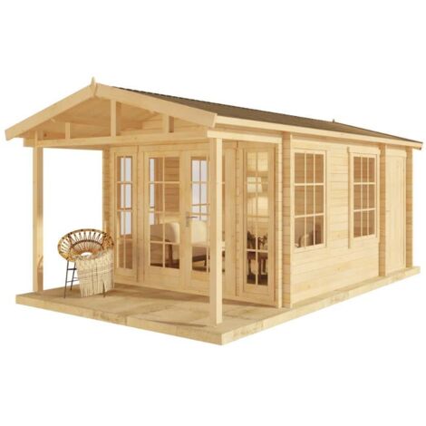 Alpholz Gartenhaus Kim-Avant 40 Gartenhaus aus Holz, Holzhaus mit 40 mm Wandstärke inklusive Terrasse, Blockbohlenhaus mit Montagematerial