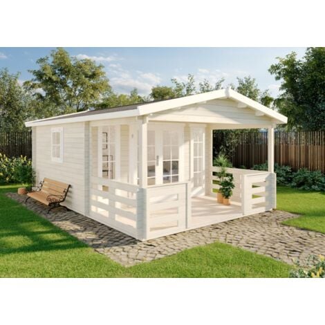 Alpholz Gartenhaus Lappland-40 A aus Holz Holzhaus Wandstärke: 40 mm mit Terrasse Blockbohlenhaus, Naturbelassen