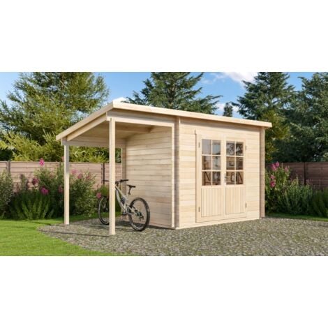 Alpholz Gartenhaus Martina-28 aus Massiv-holz, Gerätehaus mit 28 mm Wandstärke, Garten Holzhaus inklusive Montagematerial, Geräteschuppen 450 x 200 cm, Pultdach, Naturbelassen