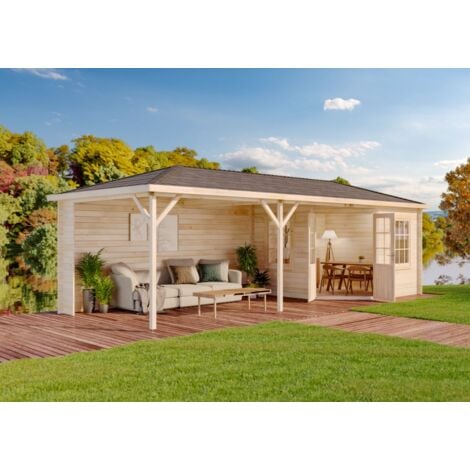 Alpholz Gartenhaus Mississippi-40 aus Holz, Holzhaus mit Terrasse, 40 mm Wandstärke - naturbelassen