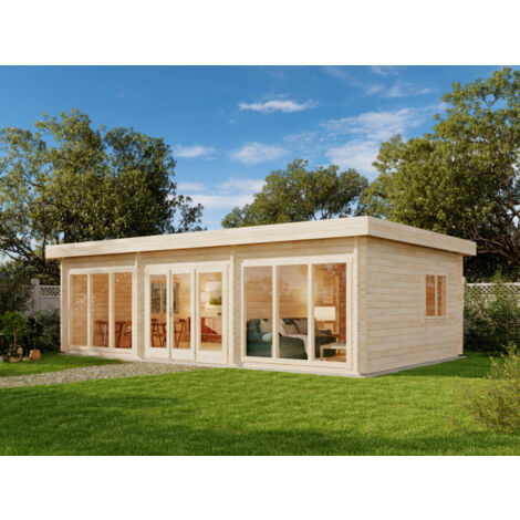 Alpholz Gartenhaus Modell Campus-70 Blockhaus aus Holz, Holzhaus mit 70 mm Wandstärke Blockbohlenhaus