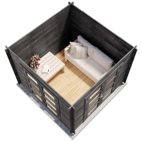 Alpholz Gartenhaus Paloma Beach Gartenhaus aus Holz in Anthrazitgrau, Holzhaus mit 28 mm Wandstärke, Blockbohlenhaus mit Montagematerial