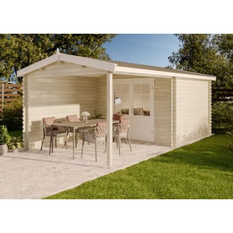 Alpholz Gartenhaus Ruben-28 aus Holz, Gerätehaus mit 28 mm Wandstärke, Garten Holzhaus inkl. Montagematerial, Geräteschuppen 596 x 310 cm, Satteldach, Naturbelassen
