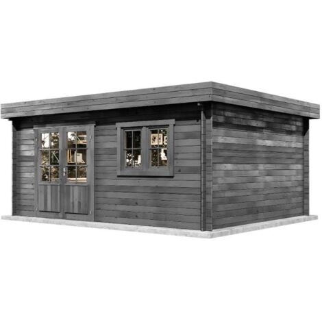 Alpholz Gartenhaus Spree-28 B Gartenhaus aus Holz in Grau, Holzhaus mit 28 mm Wandstärke, Blockbohlenhaus mit Montagematerial