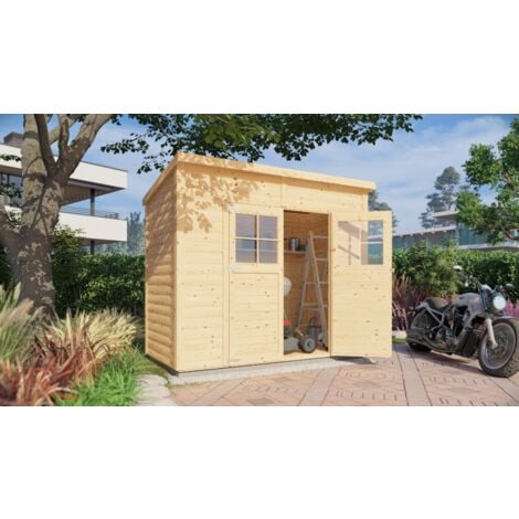 Alpholz Gerätehaus Alster Gartenhaus mit Fußboden aus Holz Gartenhütte 19 mm Wandstärke FSC zertifiziert Geräteschuppen, 251 x 139 cm