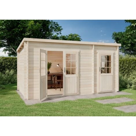 Alpholz Pultdach Gartenhaus Maria mit Anbau aus Holz Gartenhütte FSC zertifiziert Geräteschuppen, 28 mm Wandstärke, naturbelassen