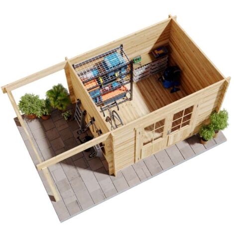 Alpholz Pultdach Gartenhaus Maria mit Schleppdach Gartenhaus aus Holz in Pinie, Holzhaus mit 28 mm Wandstärke inklusive Schleppdach, Blockbohlenhaus mit Montagematerial