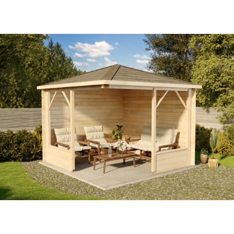 Alpholz – Tonnelle pentagonale 325 x 325 cm – Épaisseur de paroi 28 mm – Toit en bois massif – Barres anti-tempête incluses - Maik-28