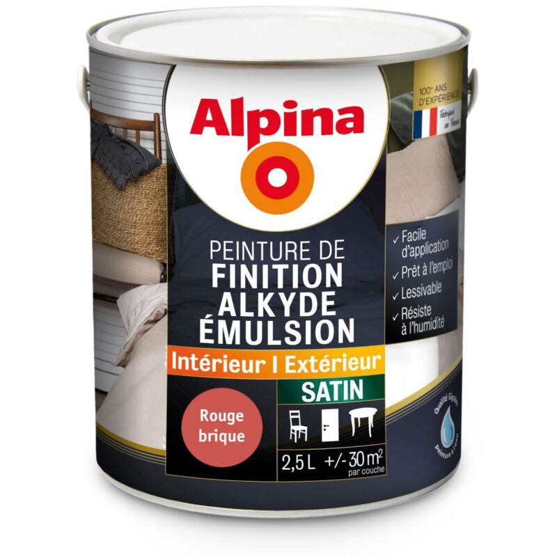Peinture Alkyde en Emulsion Bois & Multisupports - Intérieur & Extérieur - Satin Finition: Satiné - Couleur: Rouge brique - Conditionnement: 2.5L